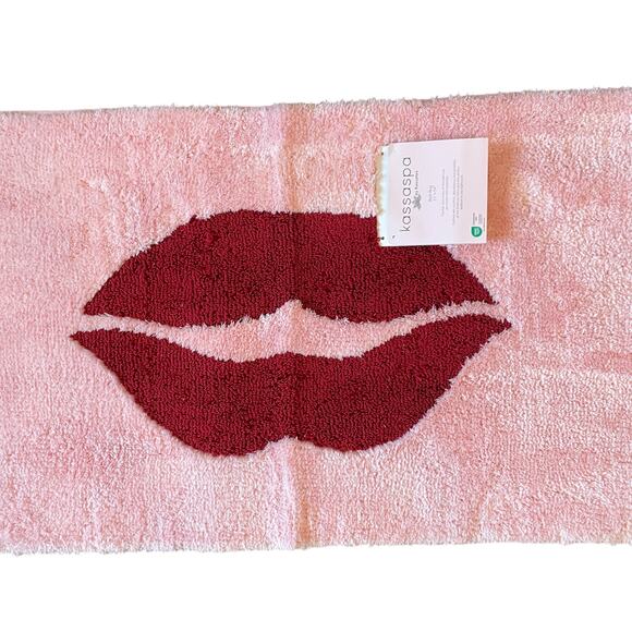 Pink Valentines Day Red Lips Bath Rug 21x34 Non Slip Bath Mat by Kassa Spa New - Picture 4 of 10